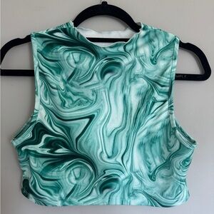 Green marble Graphic Crop Tank Top